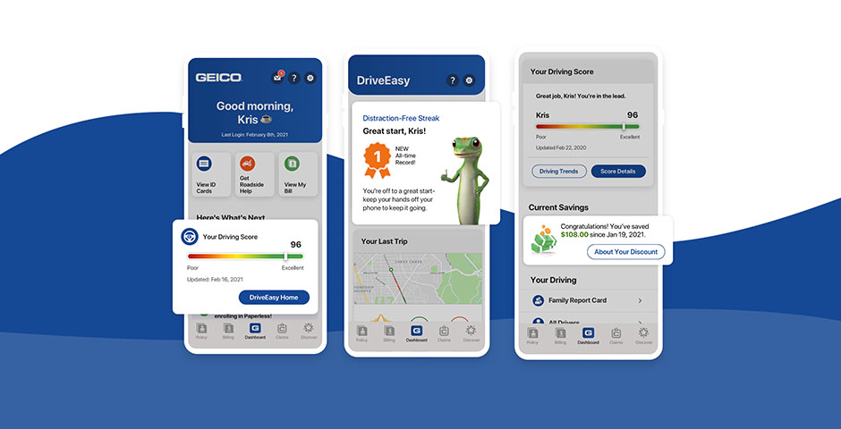 GEICO quote flow screens