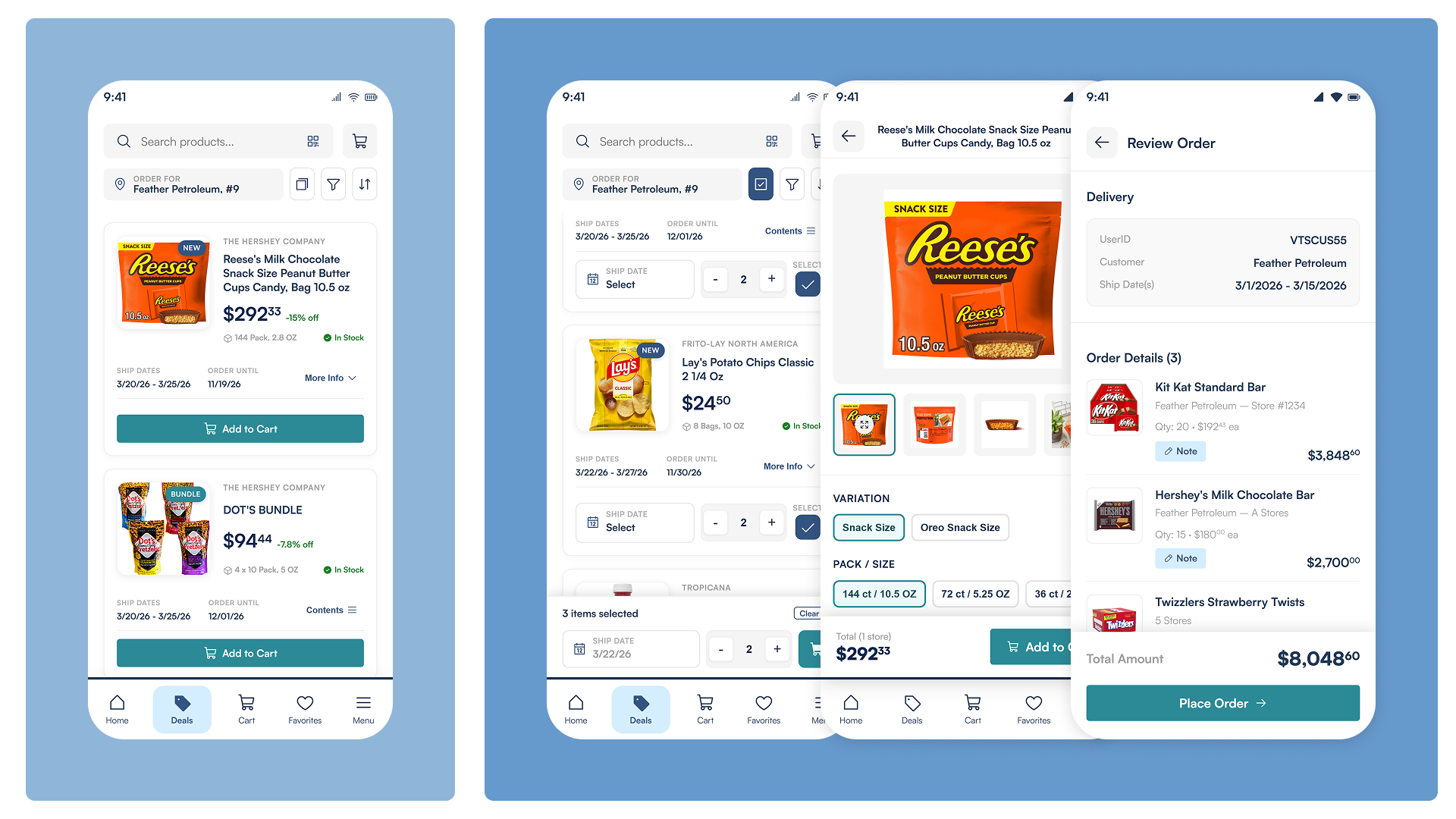 Deals and ordering screens